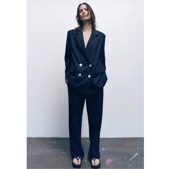 ZARA NAVY BLUE DOUBLE BREASTED BLAZER - Picture 9 of 14